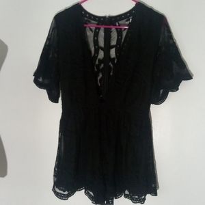 Embroidered Black Lace Romper | Dressy Cover Up